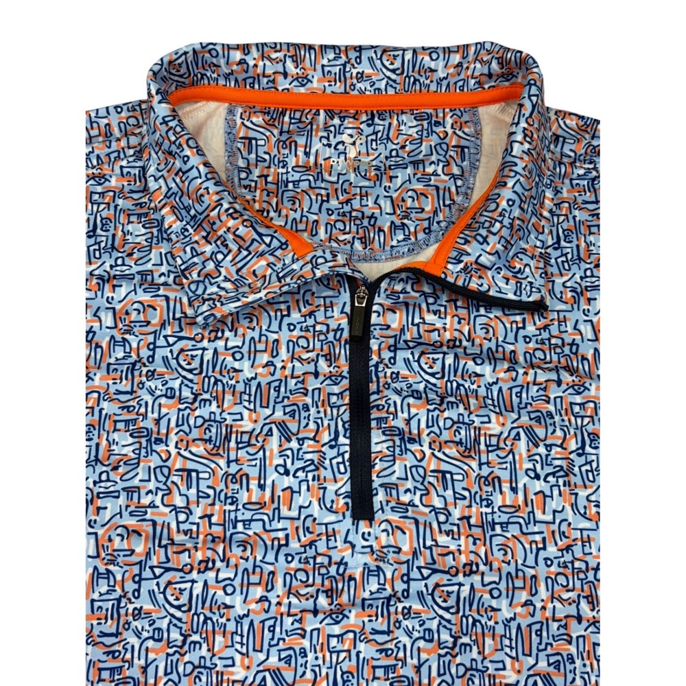 DTWOOO Mens Quarter Zip Pullover Blue Orange Abstract Golf Performance Tech XL‎